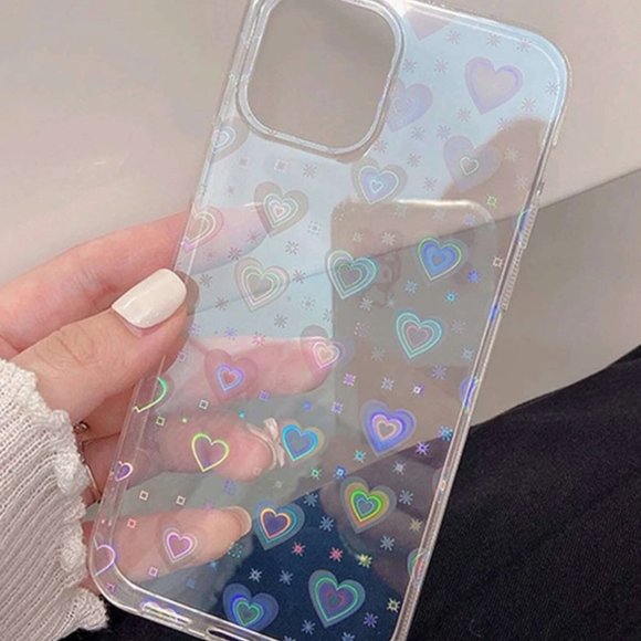NWT Clear Iridescent HEARTS iPhone 15 Pro Max Phone Case - Picture 2 of 3
